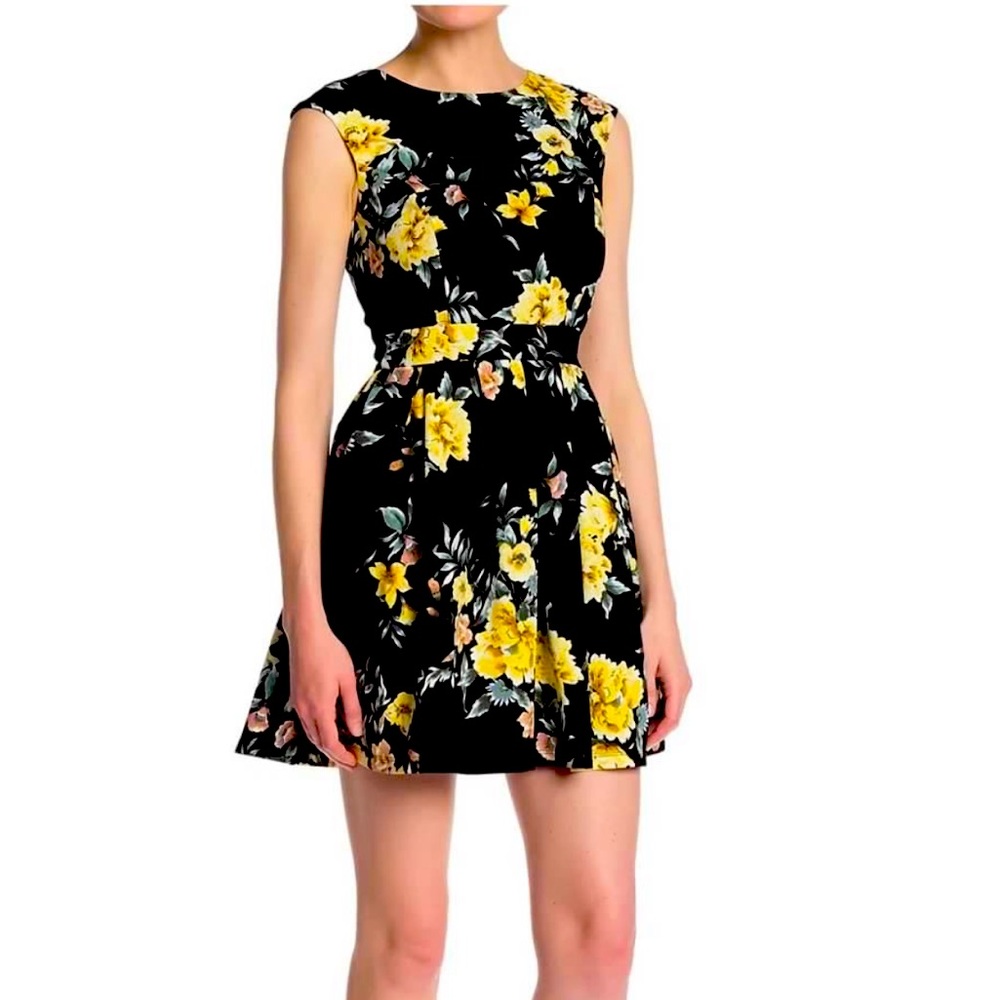 Emerald Sundae Black and Yellow Floral Mini Dress